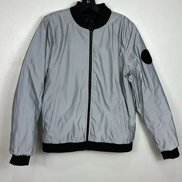 Calvin Klein Performance Reversible Black Silver Quilted Bomber Jacket Size M - Picture 7 of 12